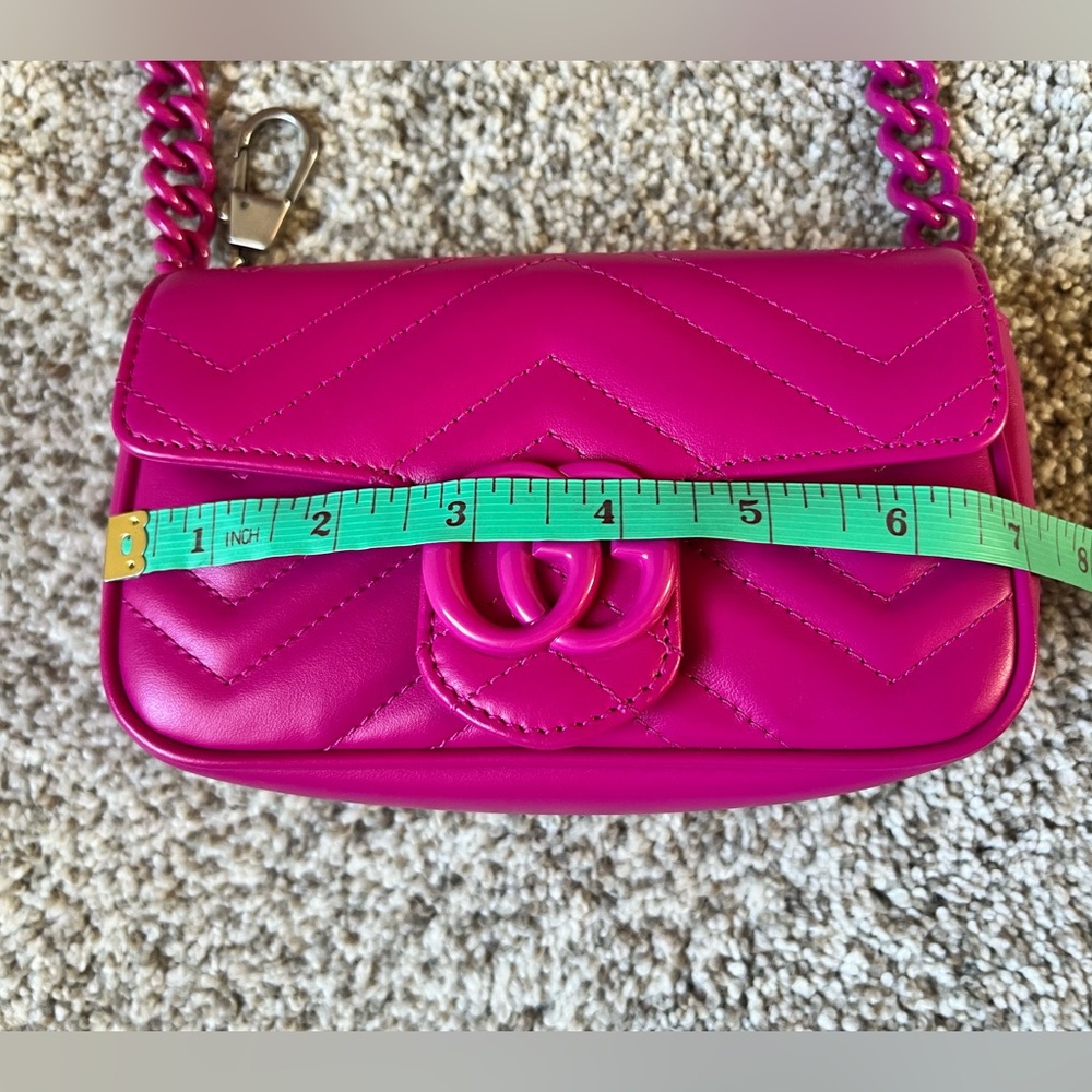 Gucci Fuchsia Calfskin Quilted Leather Shoulder Chain Mini Crossbody Bag - Picture 11 of 16